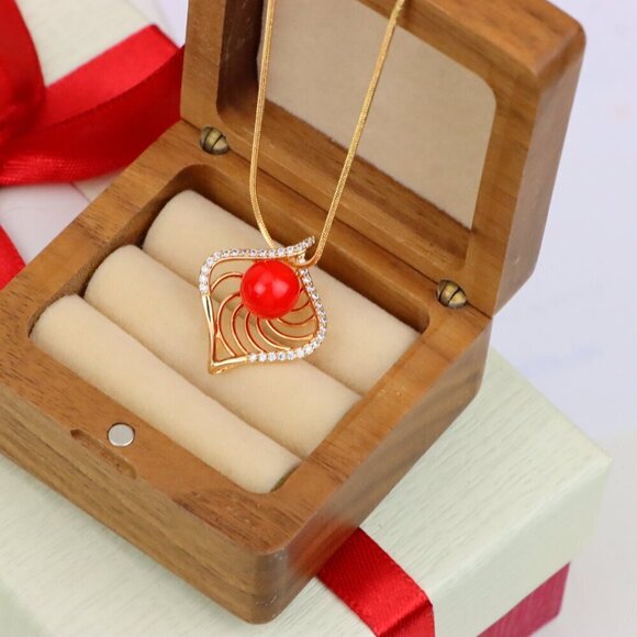 "Elegant Rose Gold Pendant with Red Accent, XPPT1306 - Picture 7 of 13